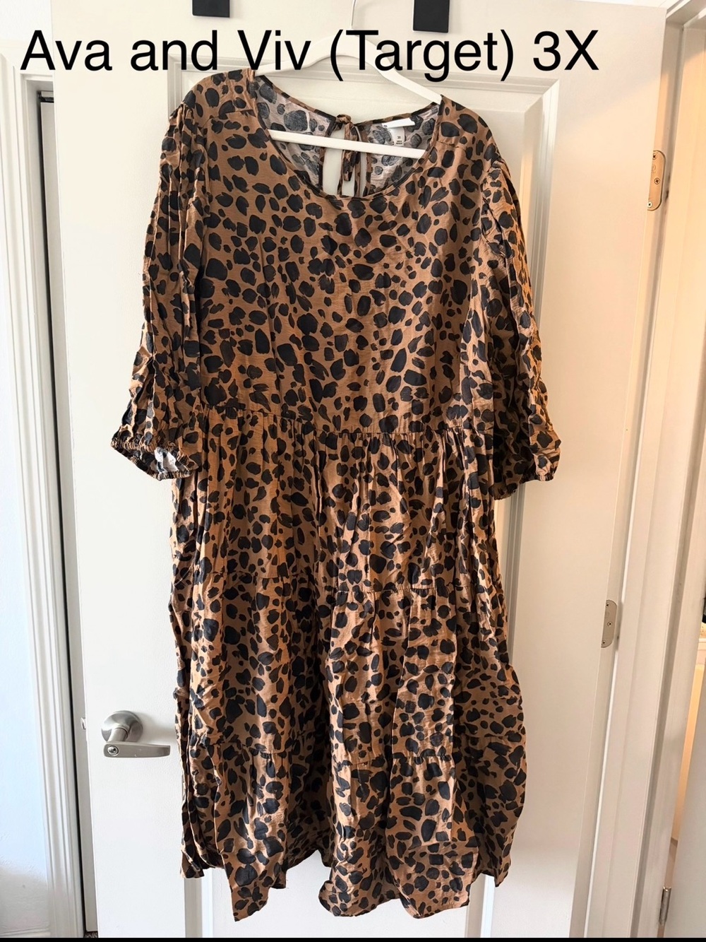 Ava and Viv Animal Print Tiered Dress - Brown & Black
